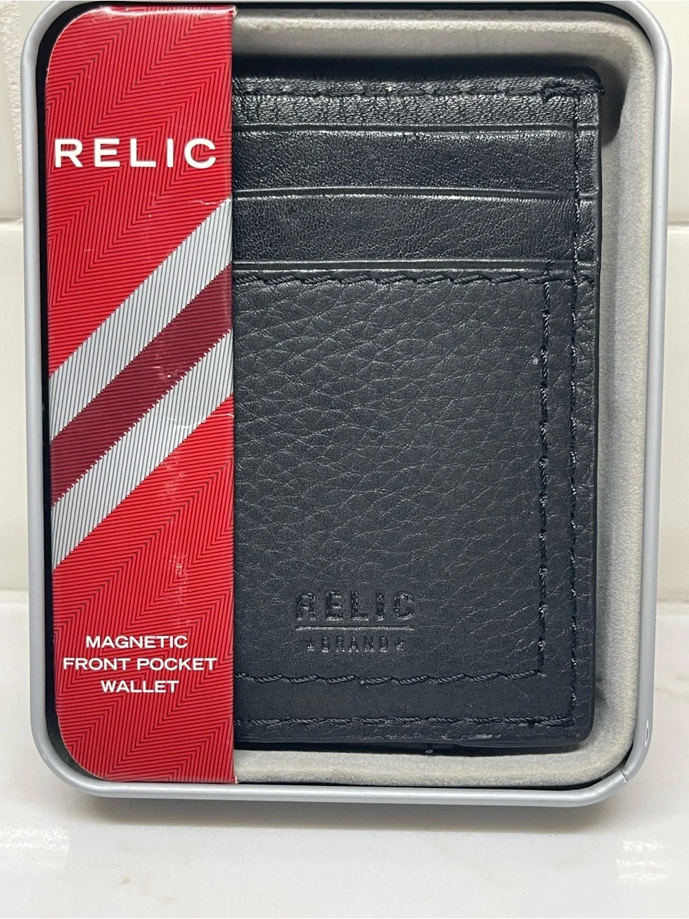 Relic Magnetic Front Pocket Wallet, Black Solid Logo Accent, Mens